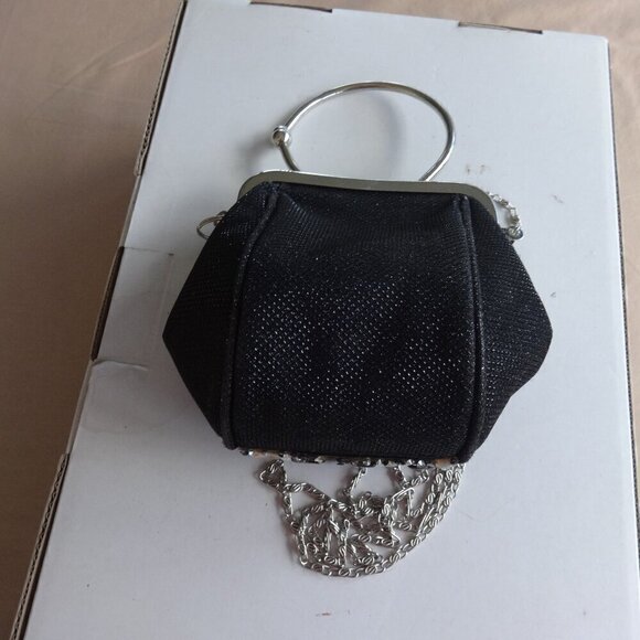 Quartz chips bling, cross body black clutch bag with push clasp closure, lined - Picture 3 of 13